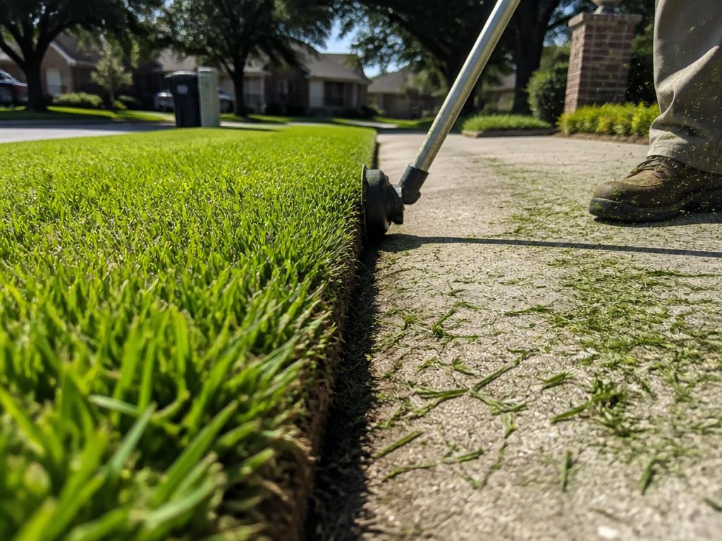 Clean edge between lawn and sidewalk with a string trimmer